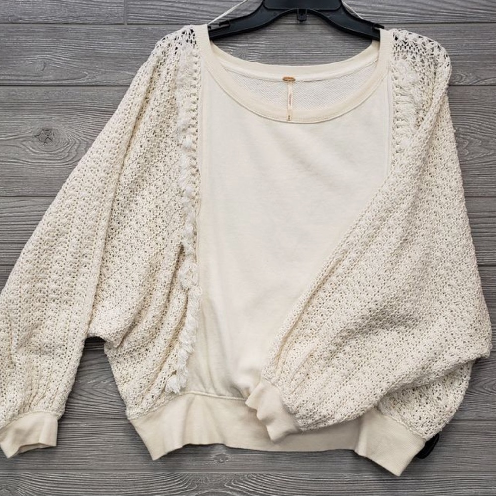 NWT Free People Ivory Fringe Pullover Sweatshirt - Large